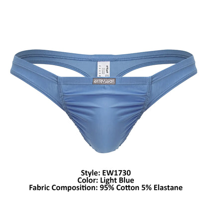 Light blue ergoWear ew1730 feel gr8 cotton men’s thong made of 95 percent cotton and 5 percent elastane with front ruching