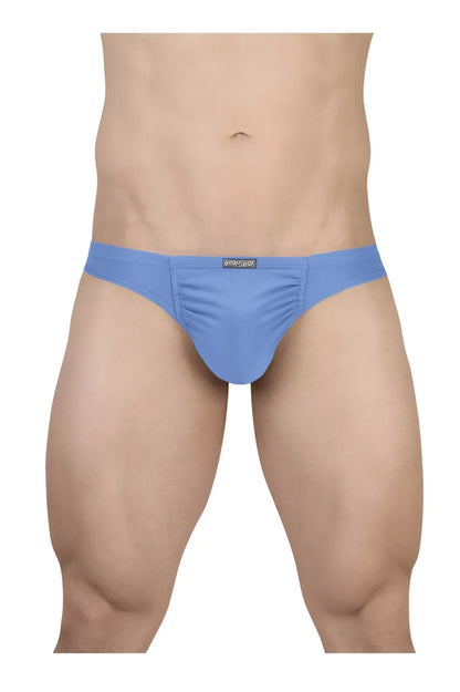 Light blue ergo wear ew1731 feel gr8 cotton bikini briefs with smooth fabric and ruched waistband design