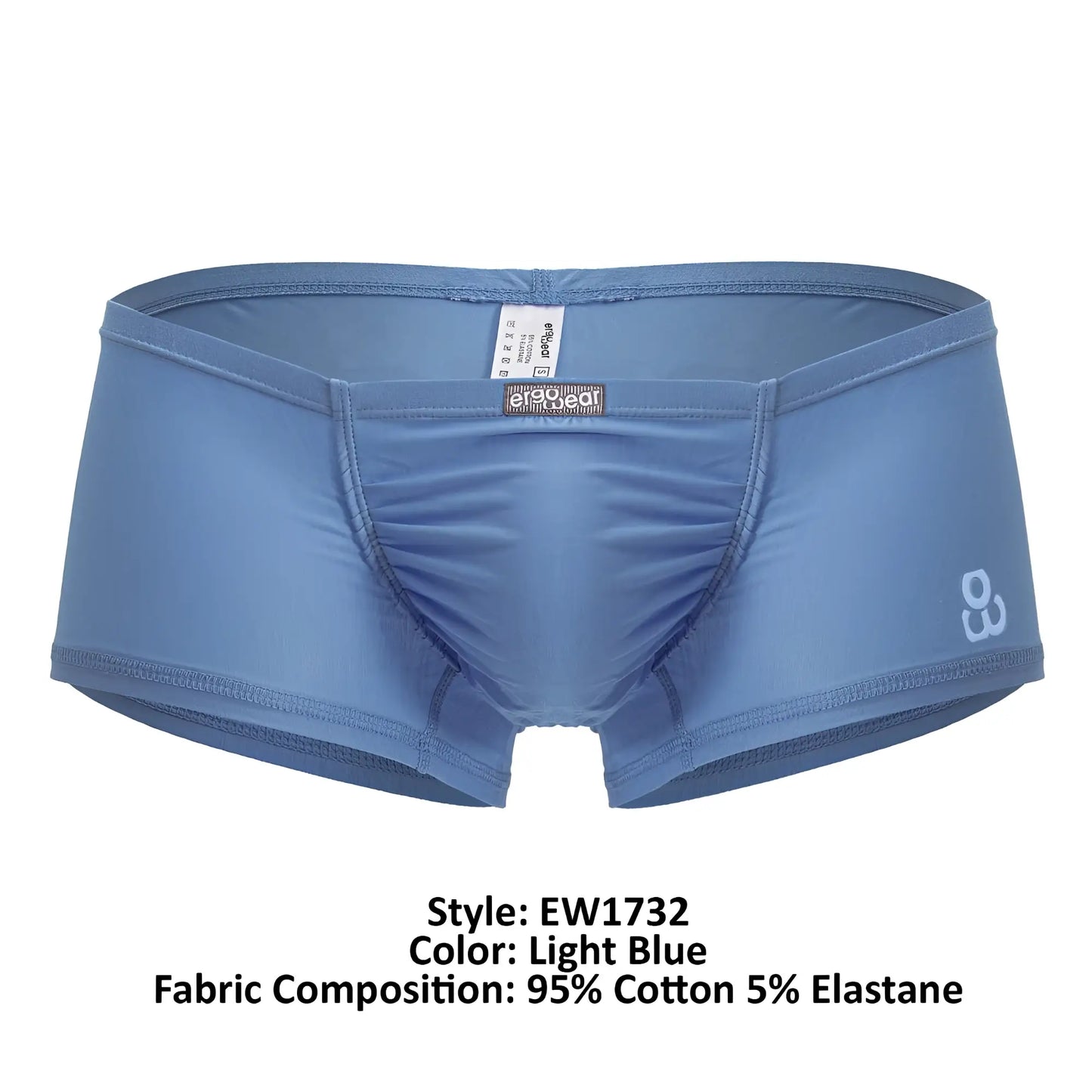 Light blue ergo wear ew1732 feel gr8 cotton trunks made of 95% cotton 5% elastane with subtle brand logo on the side