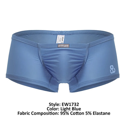 Light blue ergo wear ew1732 feel gr8 cotton trunks made of 95% cotton 5% elastane with subtle brand logo on the side