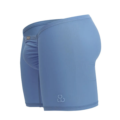 Light blue ergo wear ew1733 feel gr8 cotton boxer briefs with subtle textured fabric and embroidered logo on lower leg