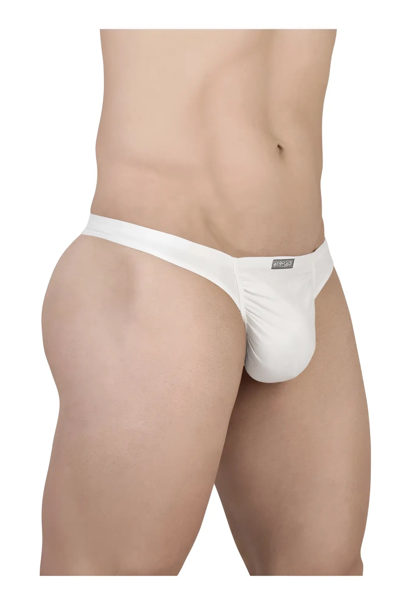 White ergo wear ew1734 feel gr8 cotton thong with snug fit and small brand tag on waistband