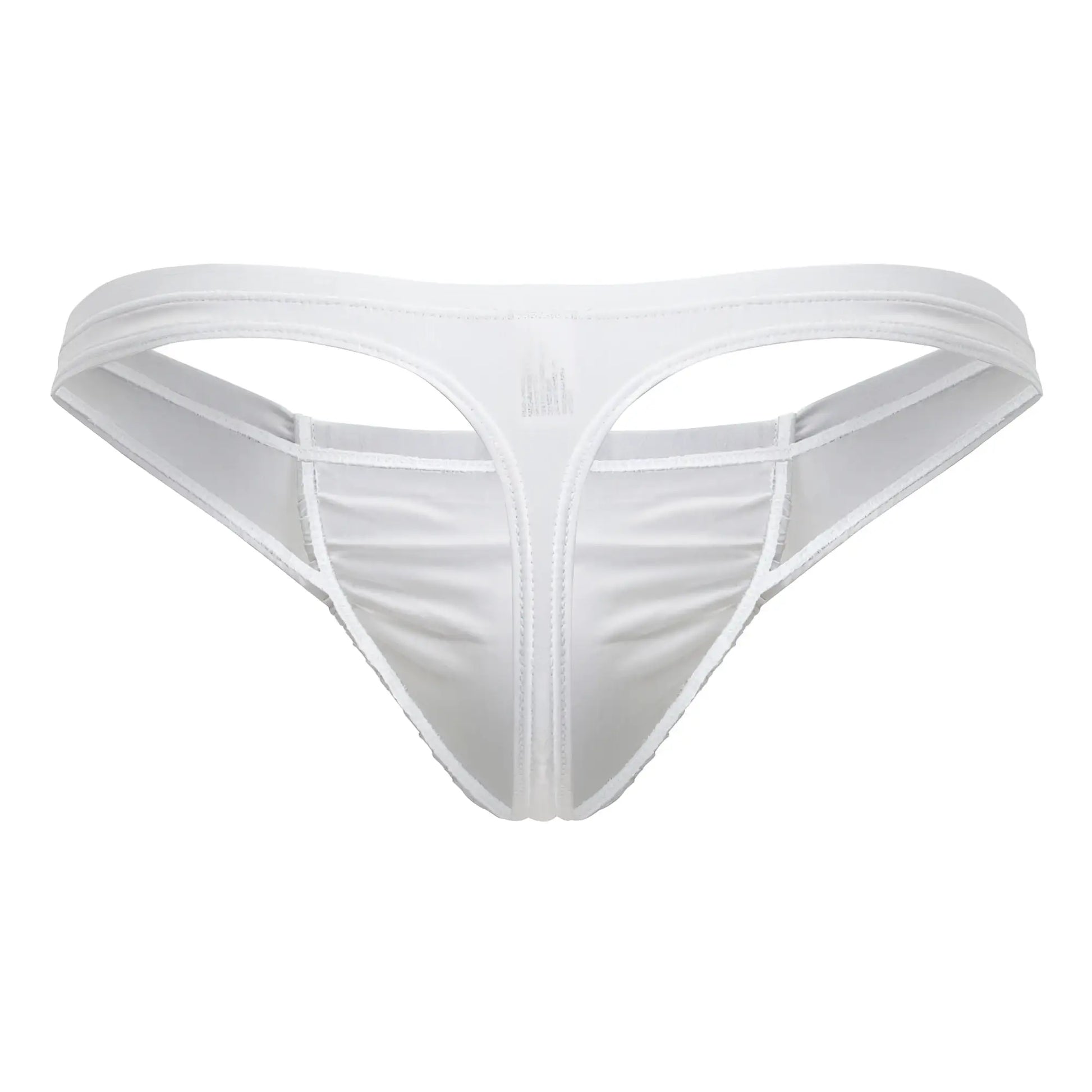 White ergo wear ew1734 feel gr8 cotton thong with smooth satin-like fabric and subtle sheen front view