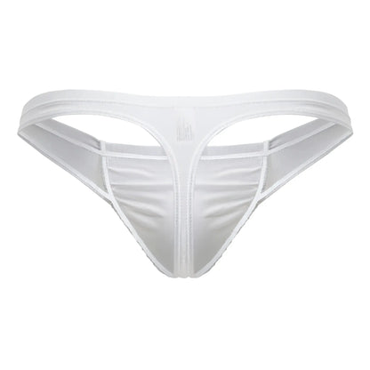 White ergo wear ew1734 feel gr8 cotton thong with smooth satin-like fabric and subtle sheen front view
