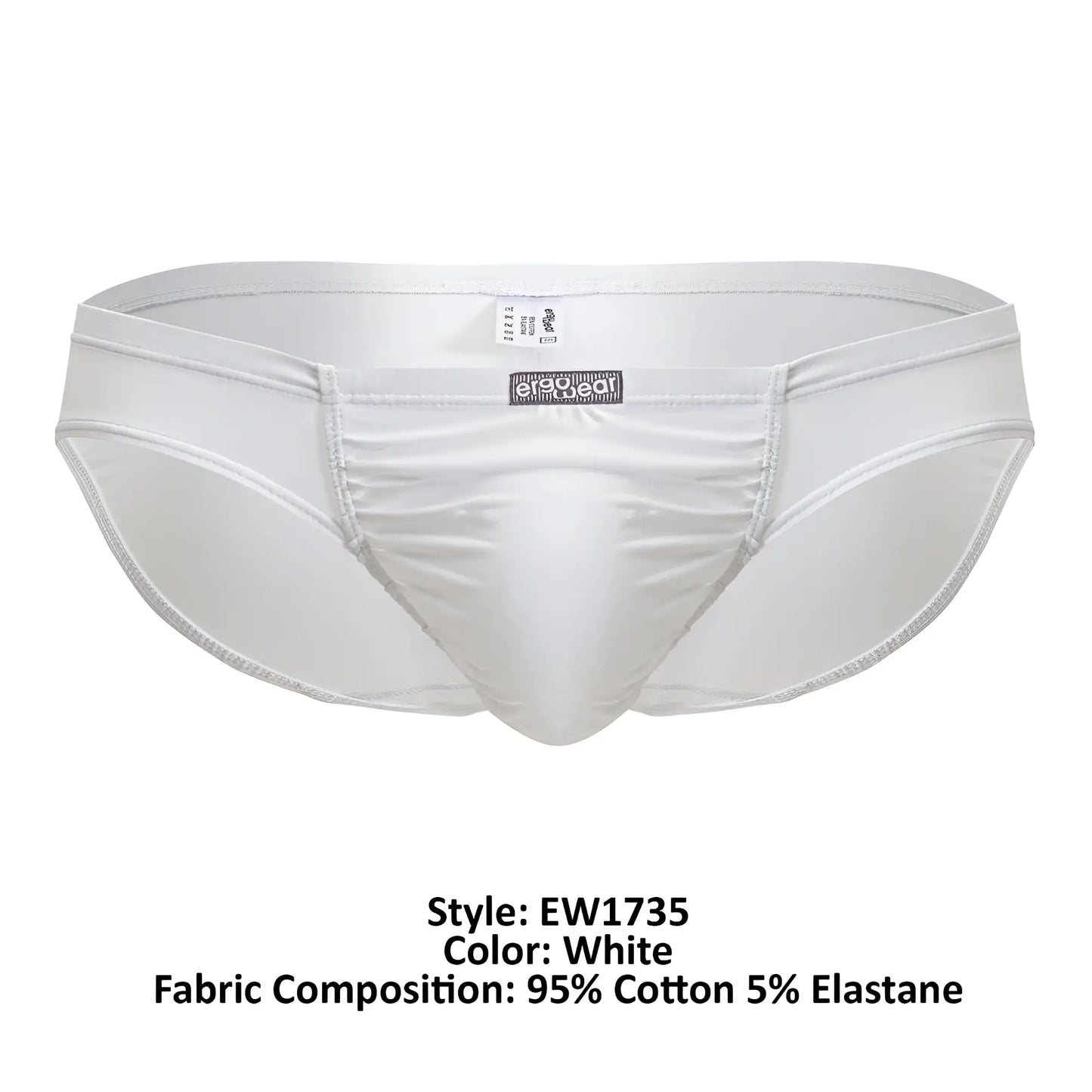 White mens briefs ergo wear ew1735 feel gr8 cotton bikini in white made of 95 percent cotton and 5 percent elastane with subtle stitching