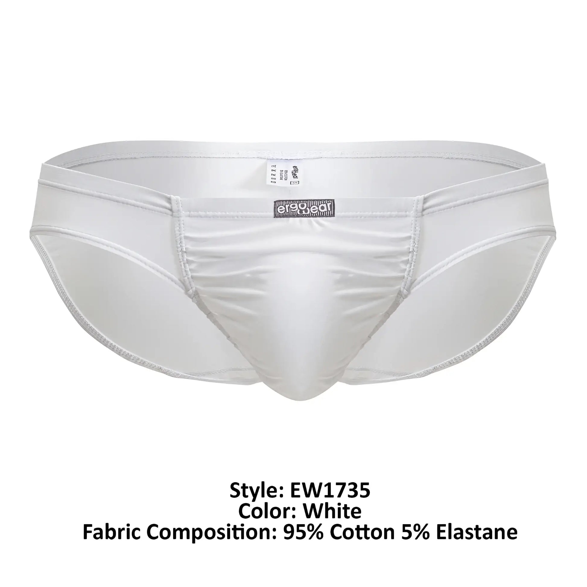 White mens briefs ergo wear ew1735 feel gr8 cotton bikini in white made of 95 percent cotton and 5 percent elastane with subtle stitching