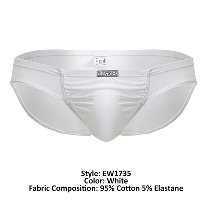 White mens briefs ergo wear ew1735 feel gr8 cotton bikini in white made of 95 percent cotton and 5 percent elastane with subtle stitching