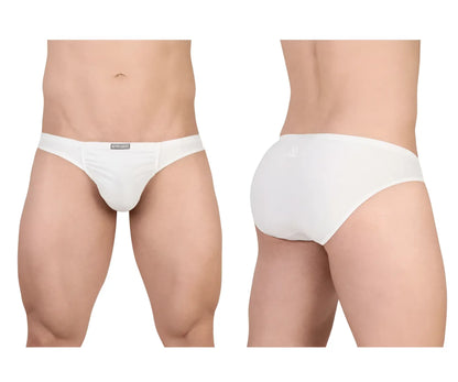 White mens briefs by ergowear ew1735 feel gr8 cotton bikini with smooth fit and subtle waistband branding in white