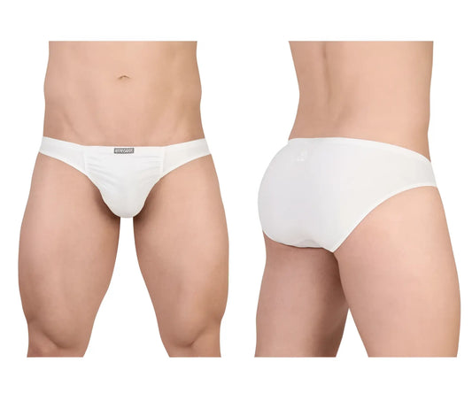 White mens briefs by ergowear ew1735 feel gr8 cotton bikini with smooth fit and subtle waistband branding in white