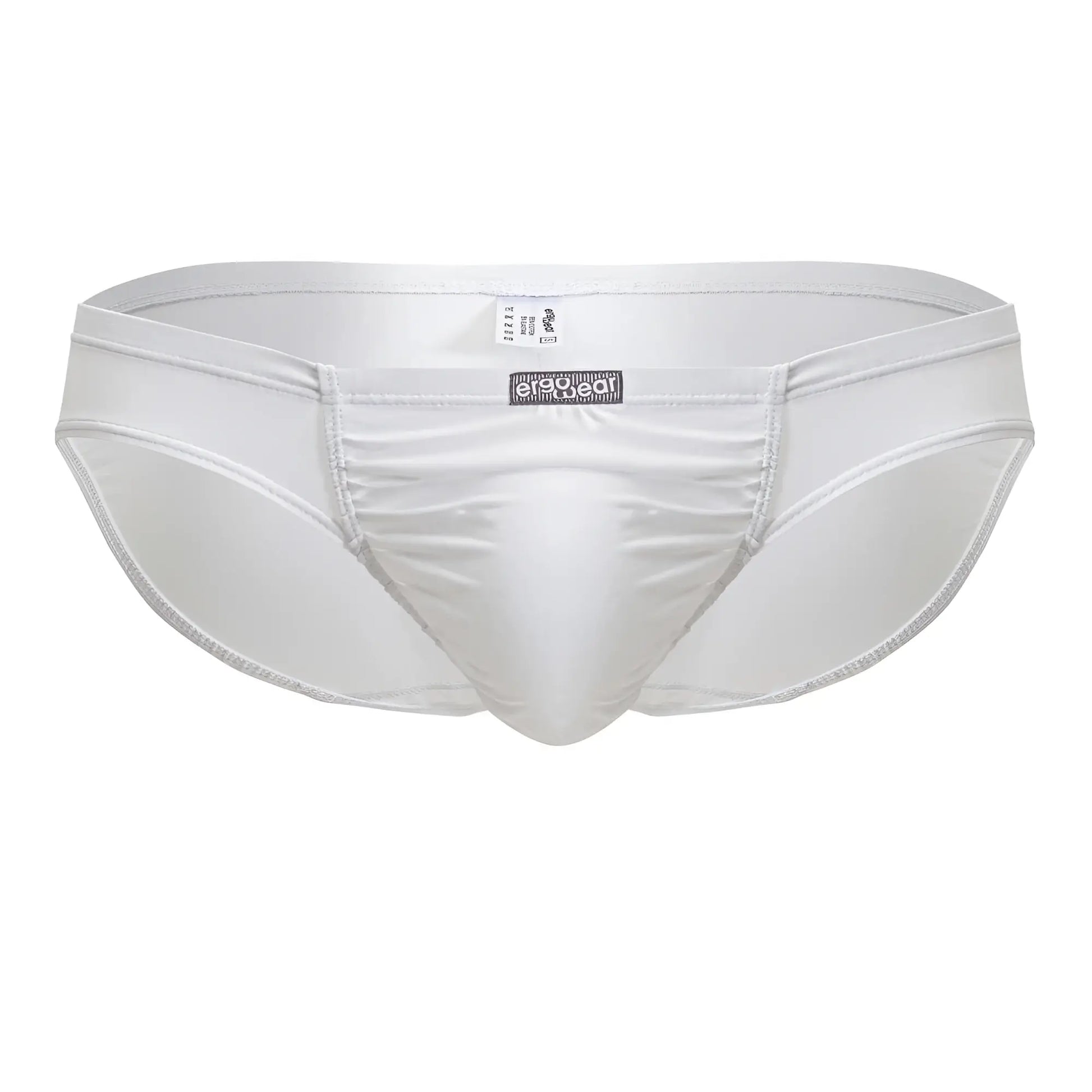 Ergo wear ew1735 feel gr8 white cotton bikini briefs with a sleek satin finish and form fitting design