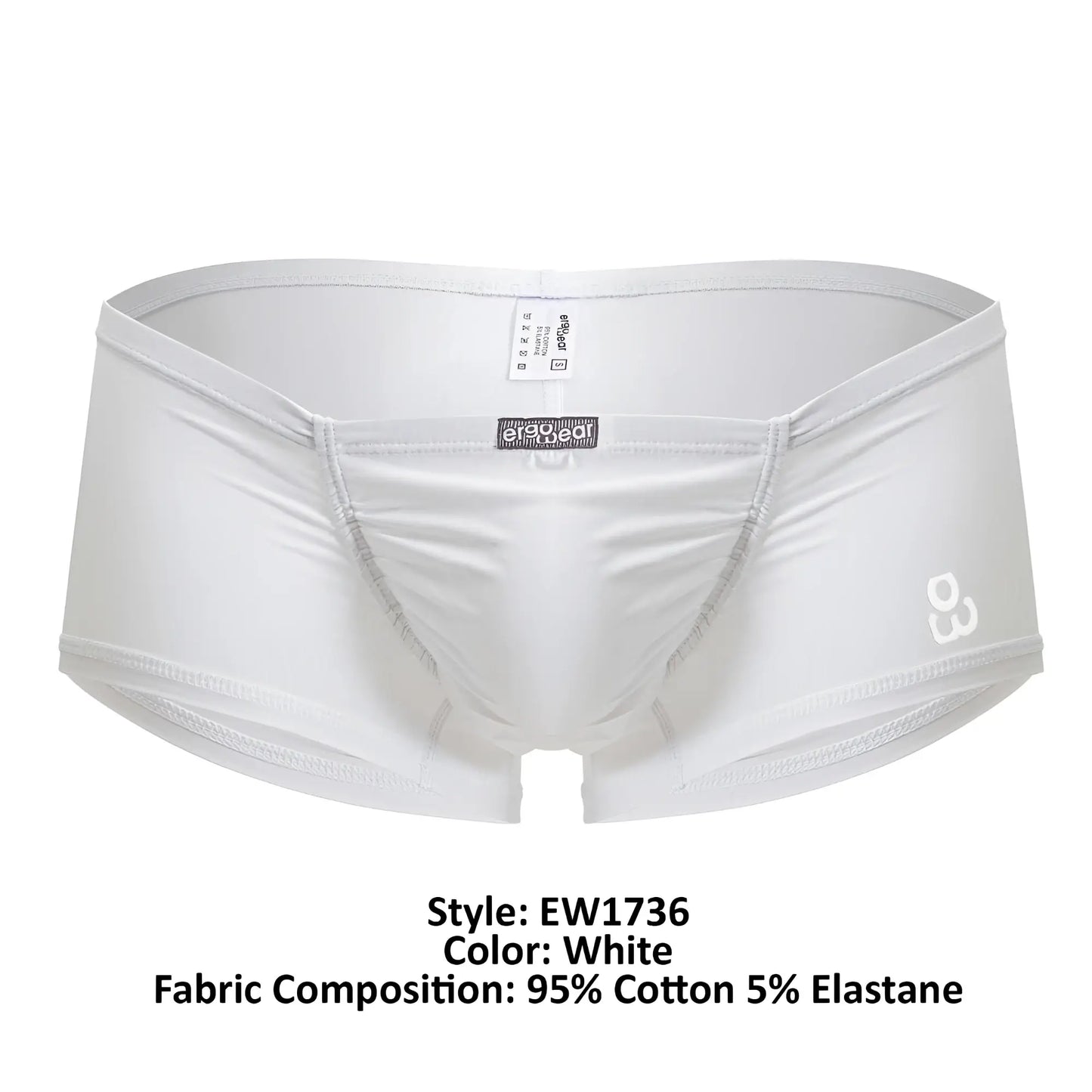 White ergoWear ew1736 feel gr8 cotton trunks with sleek form-fitting design and subtle gray stitching details