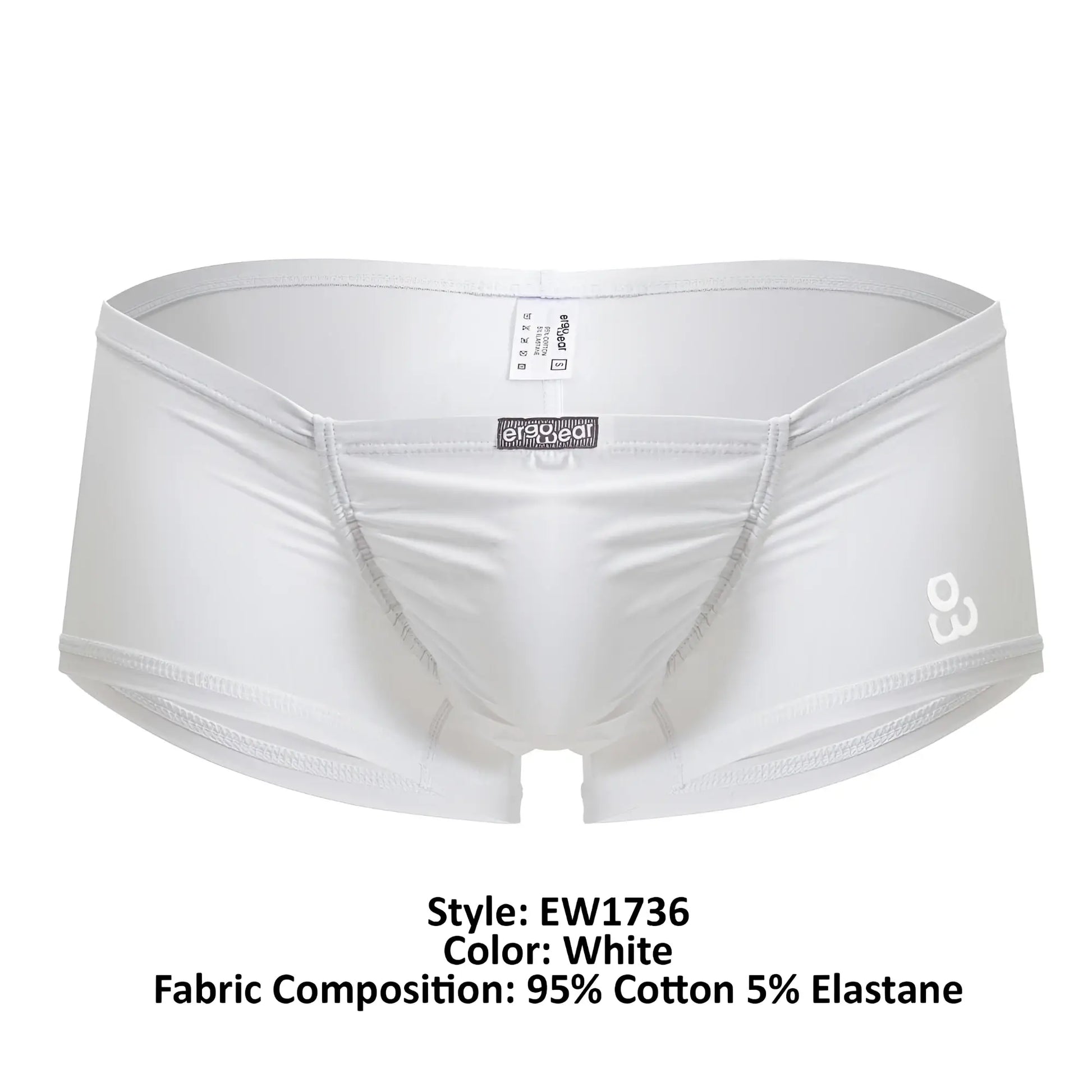White ergoWear ew1736 feel gr8 cotton trunks with sleek form-fitting design and subtle gray stitching details