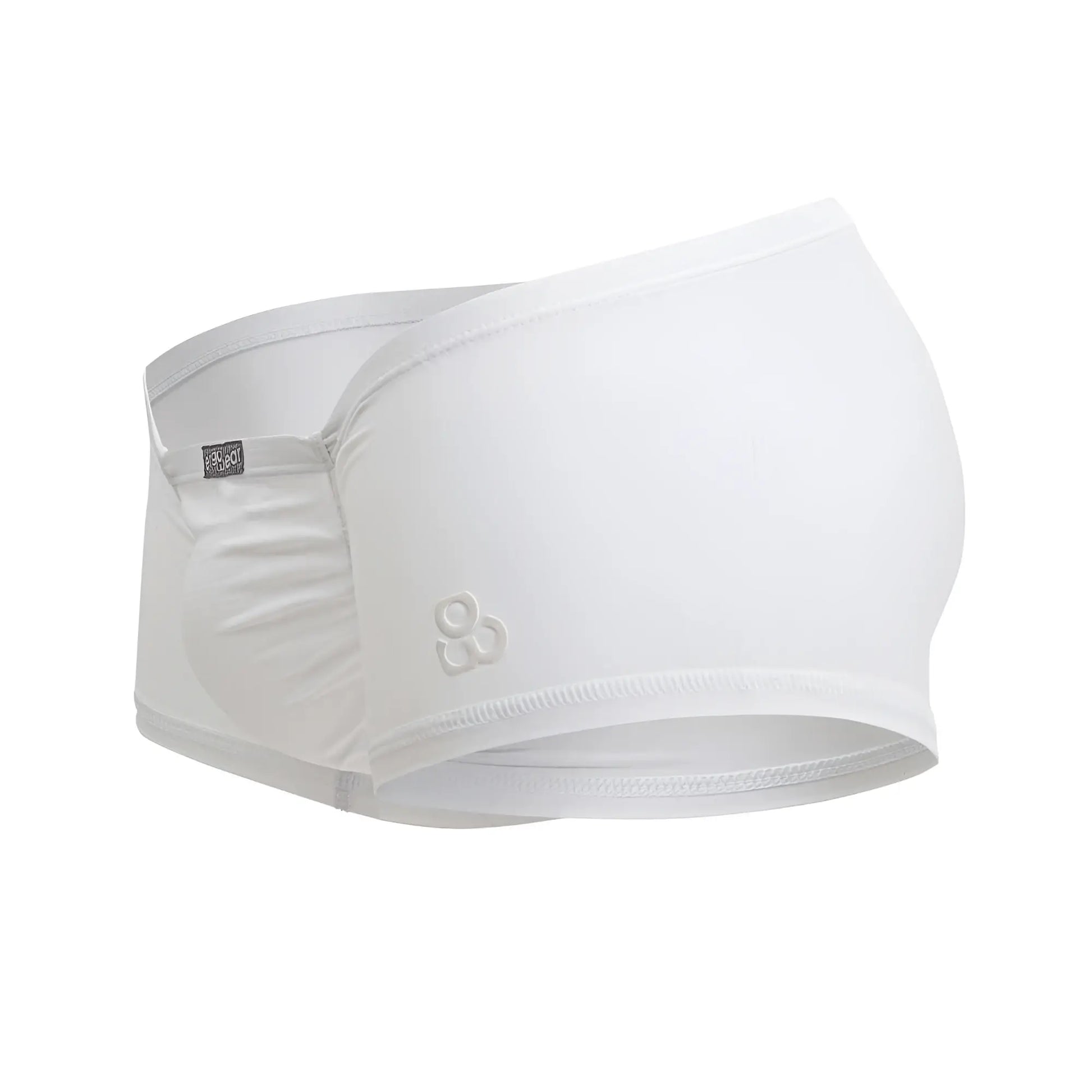 White seamless maternity cotton trunks with soft elastic waistband and subtle ErgoWear logo on the side