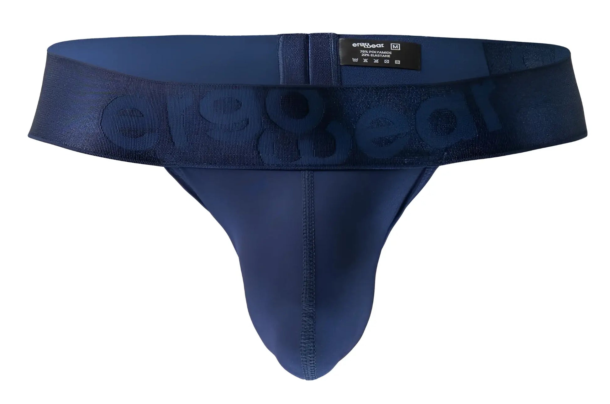 Navy blue ergonomic briefs with a subtle embossed ergo wear logo on the waistband showing the back side