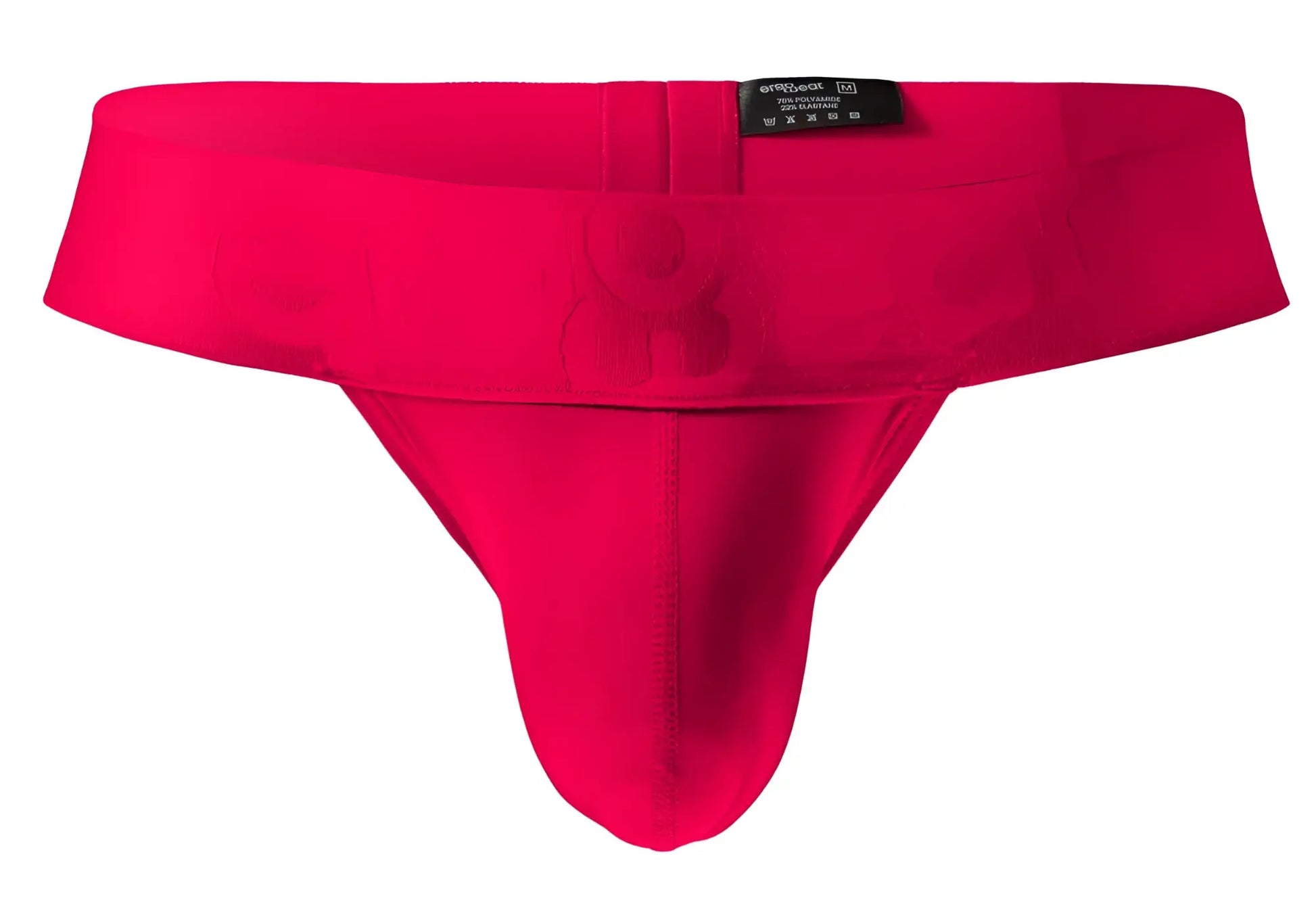 Bright red ergoWear ew1742 max bold g-string seamless athletic briefs with contoured design and black waistband tag