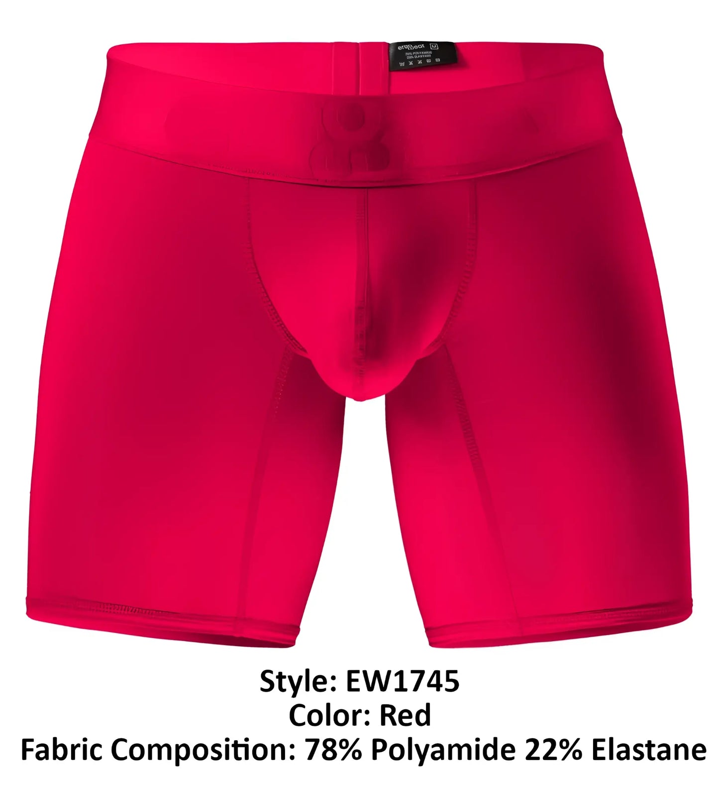 Bright red ergo wear ew1745 max bold boxer briefs made from stretchy polyamide and elastane blend