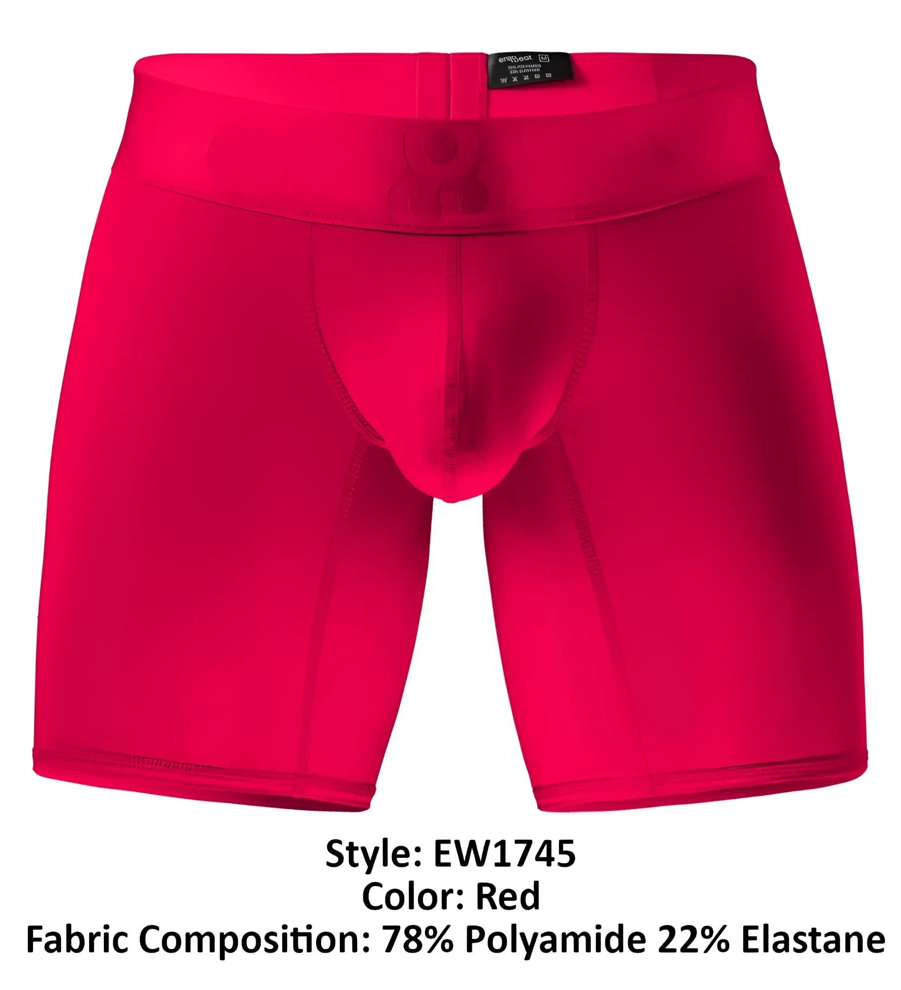 Bright red ergo wear ew1745 max bold boxer briefs made from stretchy polyamide and elastane blend