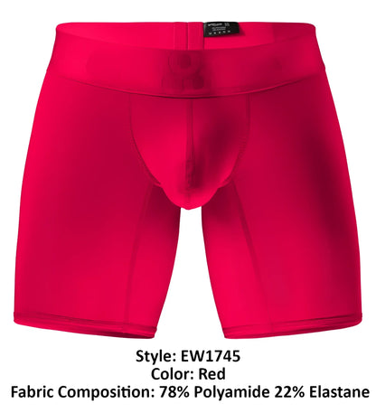 Bright red ergo wear ew1745 max bold boxer briefs made from stretchy polyamide and elastane blend