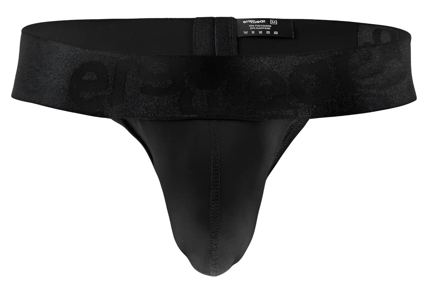 Black men’s briefs ergoWear ew1746 max bold g-string in black with textured waistband and embossed erspace branding