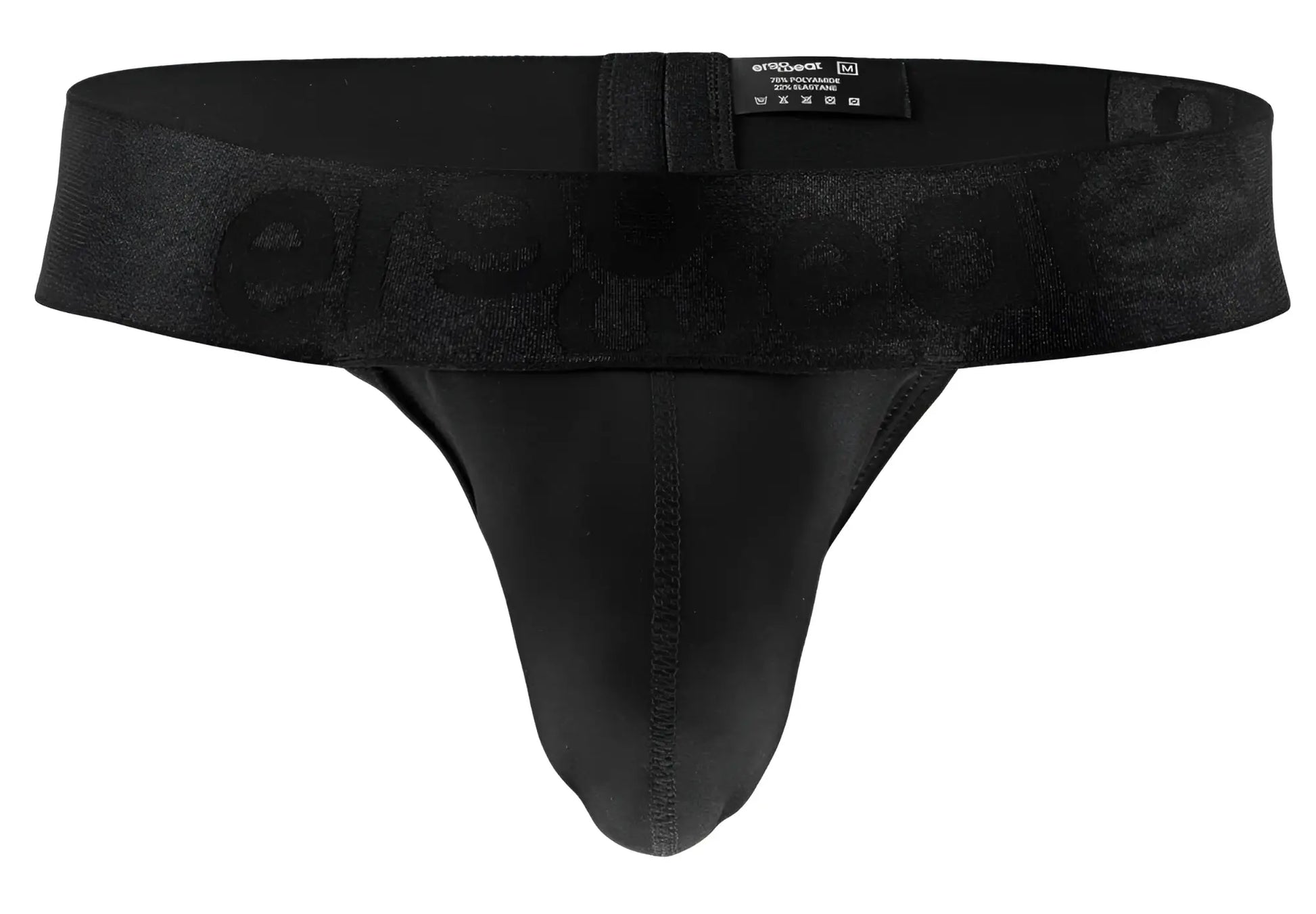 Black men’s briefs ergoWear ew1746 max bold g-string in black with textured waistband and embossed erspace branding