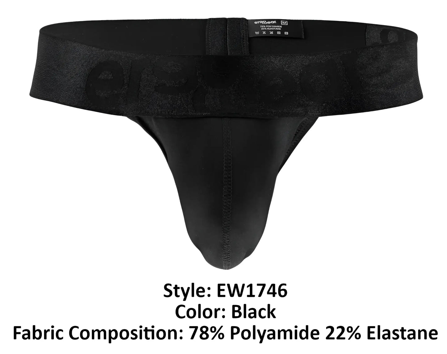 ErgoWear ew1746 max bold g-string black thong with subtle textured waistband and reinforced leg stitching
