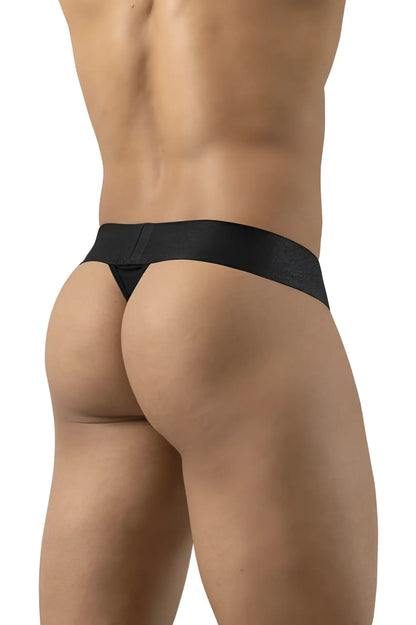 Black ergoWear ew1746 max bold g-string with a smooth stretchy fabric waistband shown from the back side