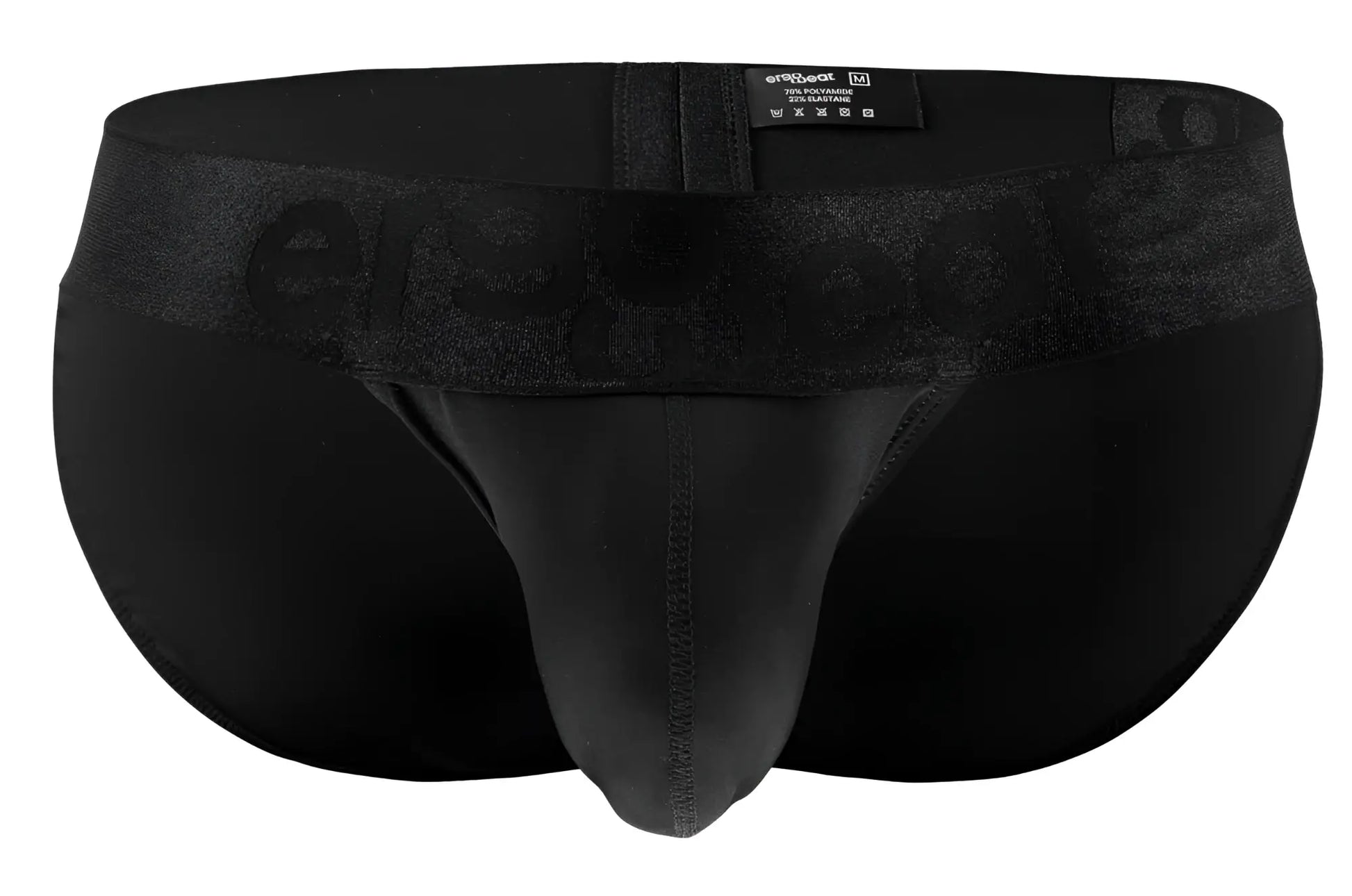 Black mens briefs ergo wear ew1747 max bold bikini in black with textured waistband and embossed ersmood branding