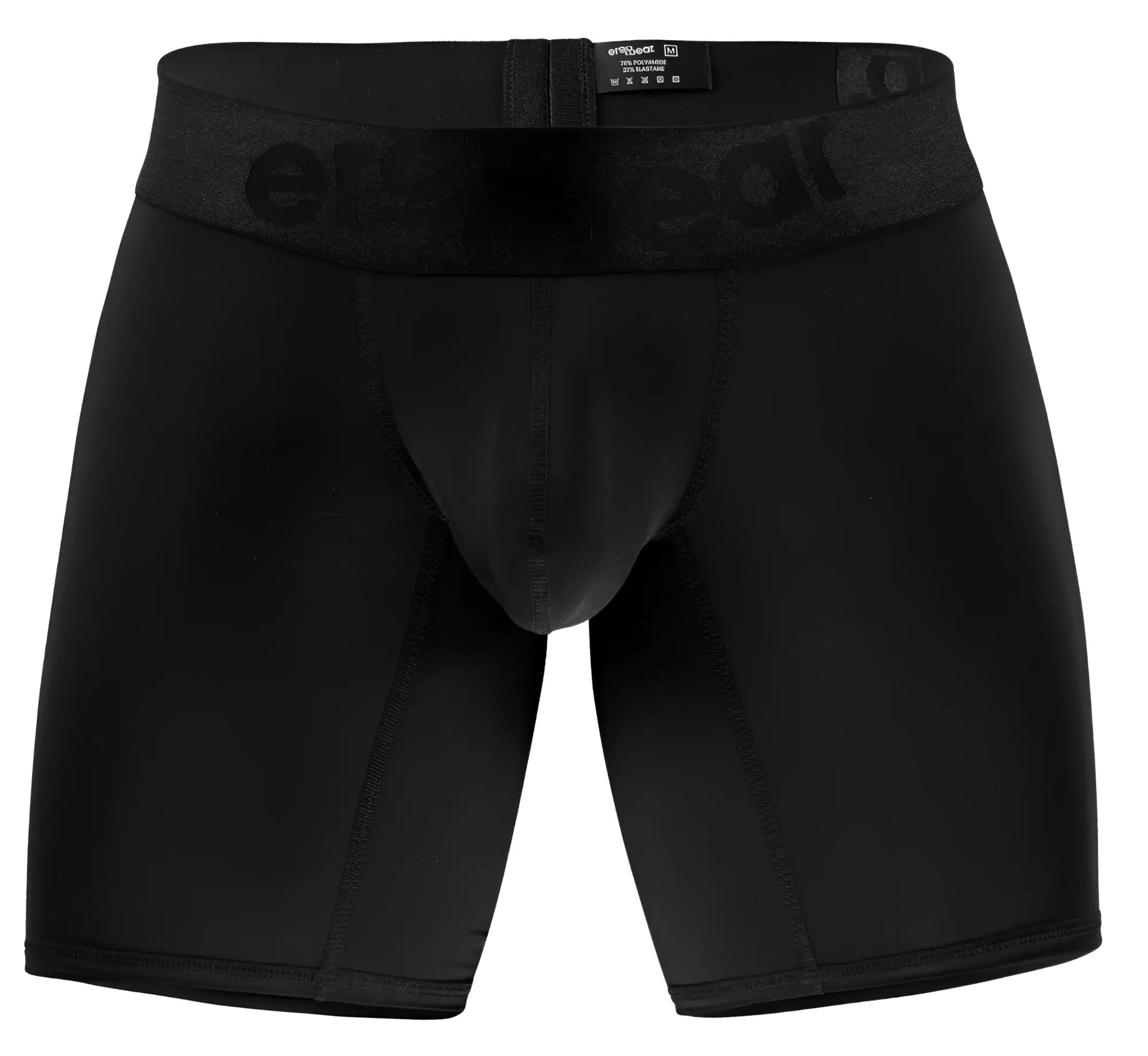 Black ErgoWear ew1749 max bold boxer briefs with snug elastic waistband embossed with brand name in black color