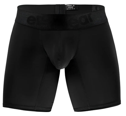 Black ErgoWear ew1749 max bold boxer briefs with snug elastic waistband embossed with brand name in black color