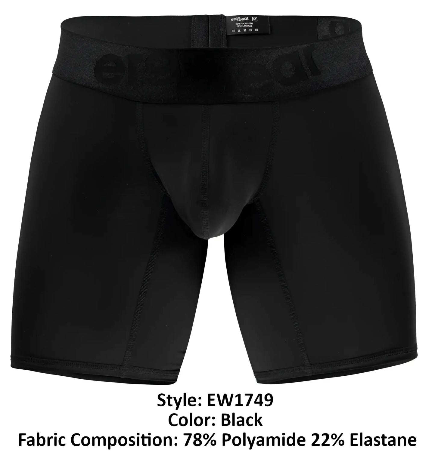 Black ergowear ew1749 max bold boxer briefs with subtle erectear logo made of 78 polyamide 22 elastane