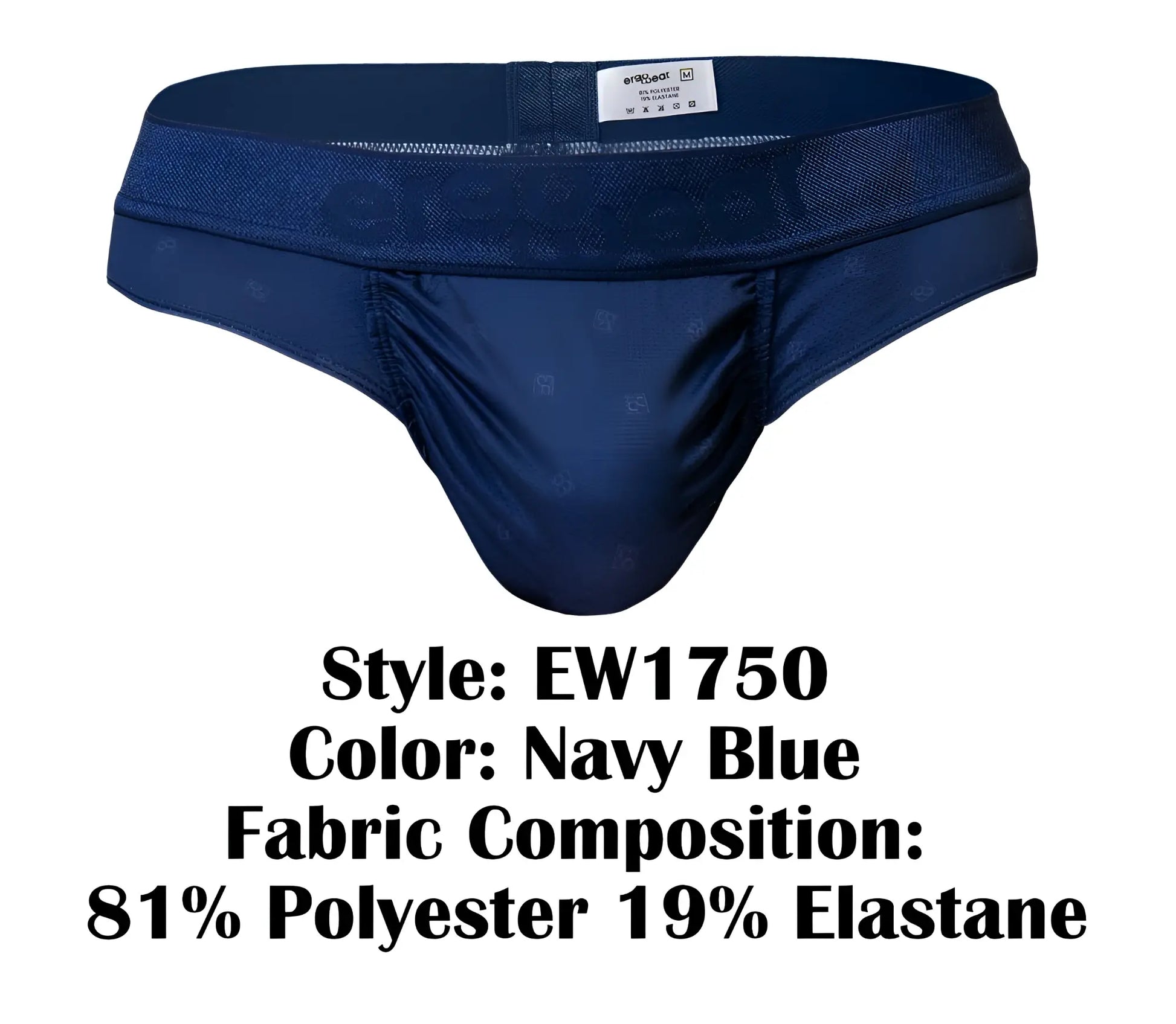 Navy blue ergowear ew1750 feel se men’s briefs with subtle pattern elastic waistband made from polyester and elastane