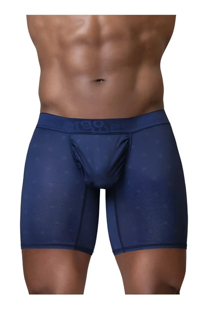 Ergowear ew1753 feel se navy blue men’s boxer briefs with subtle pattern and branded waistband front view