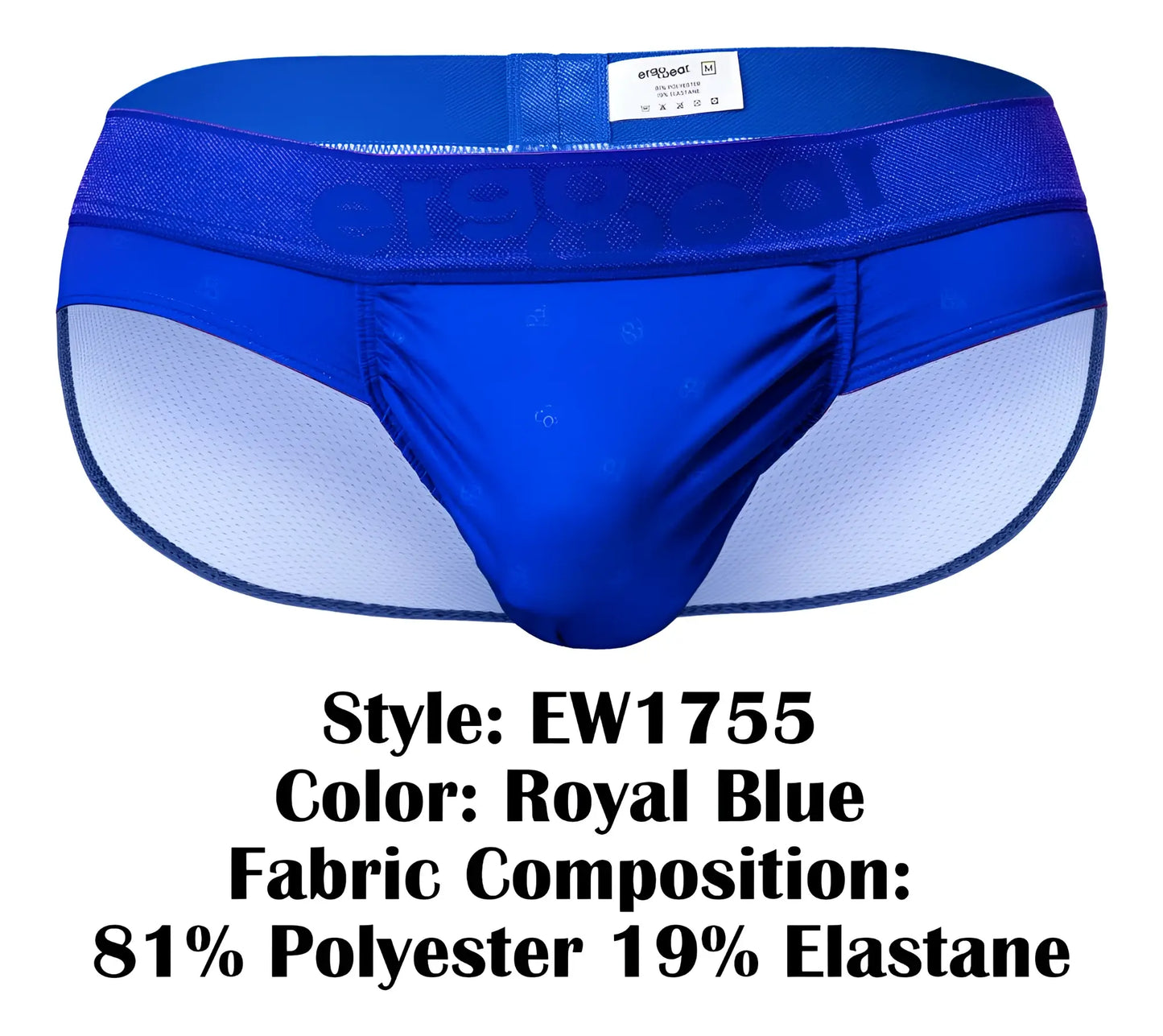 Ergowear ew1755 feel se royal blue athletic briefs with mesh panel elastic waistband made of polyester and elastane