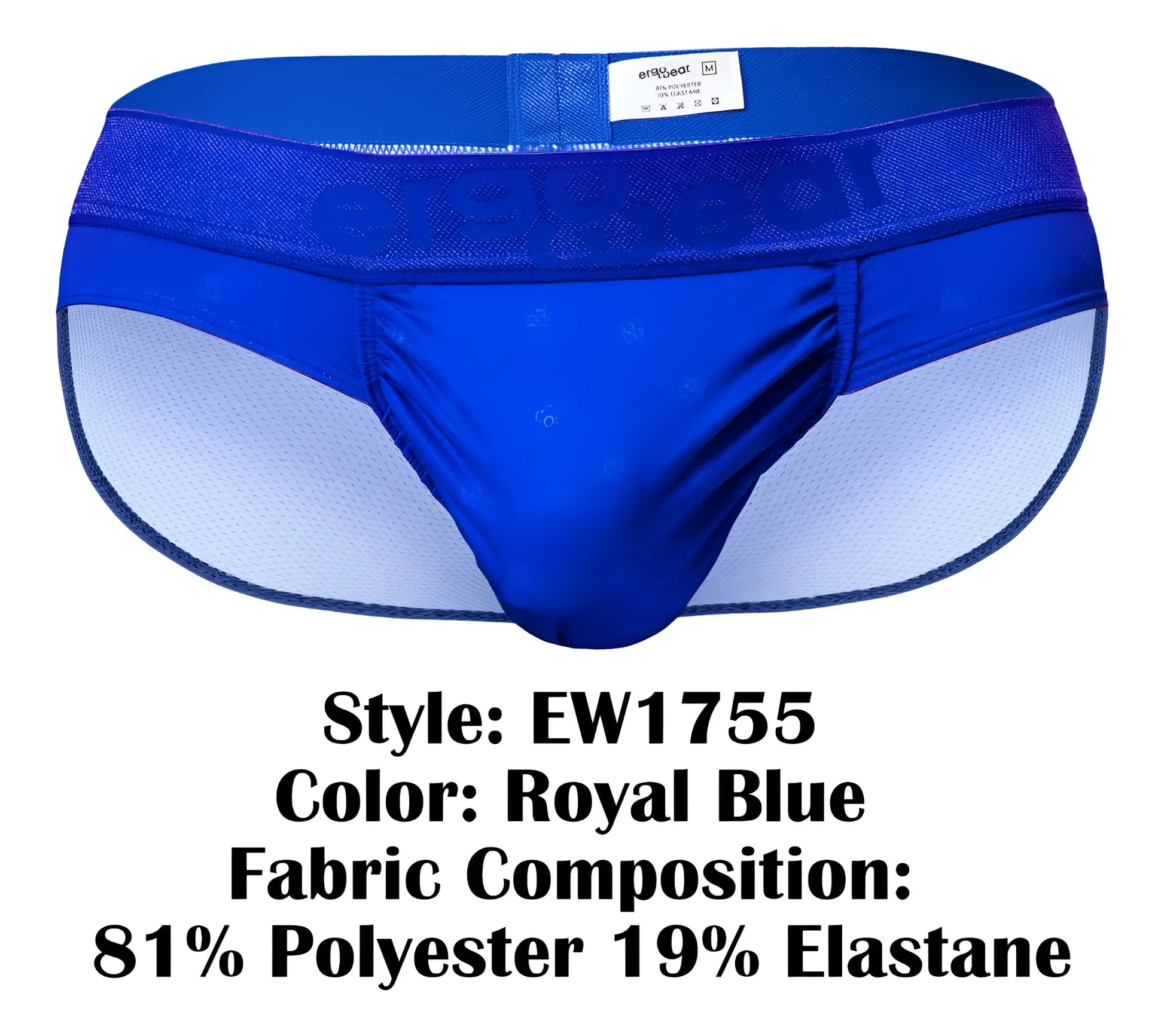 Ergowear ew1755 feel se royal blue athletic briefs with mesh panel elastic waistband made of polyester and elastane