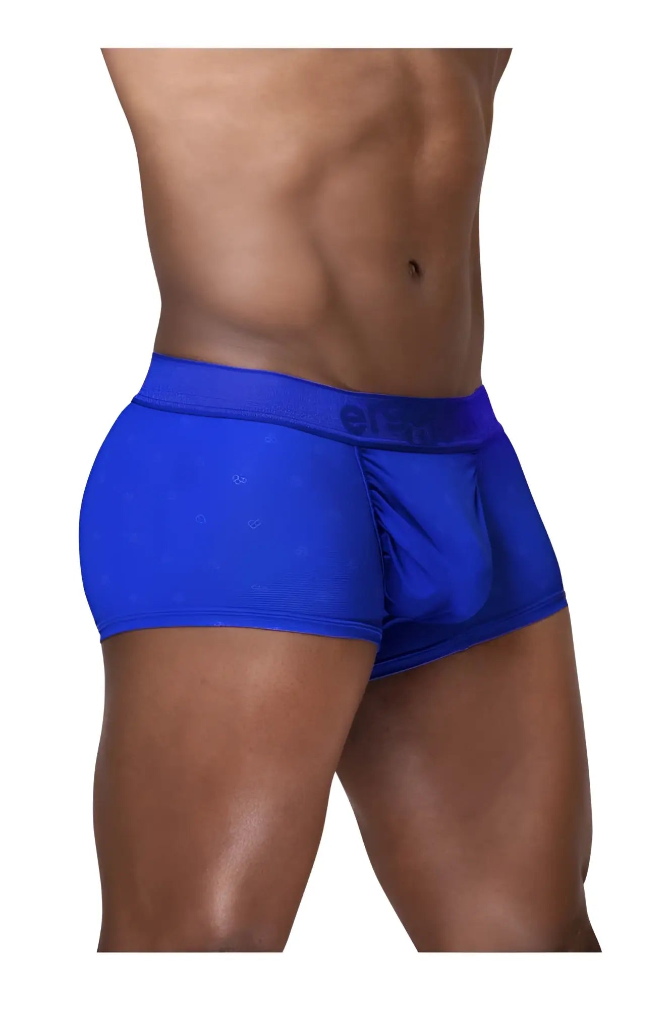 Bright blue ergoWear EW1756 feel se trunks with subtle pattern and elastic waistband featuring brand name