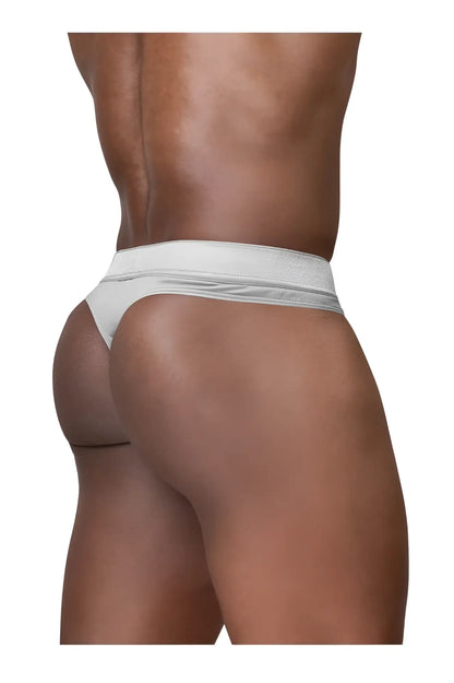 White thong by ergowear ew1758 feel se with textured waistband and subtle gray trim in silver color