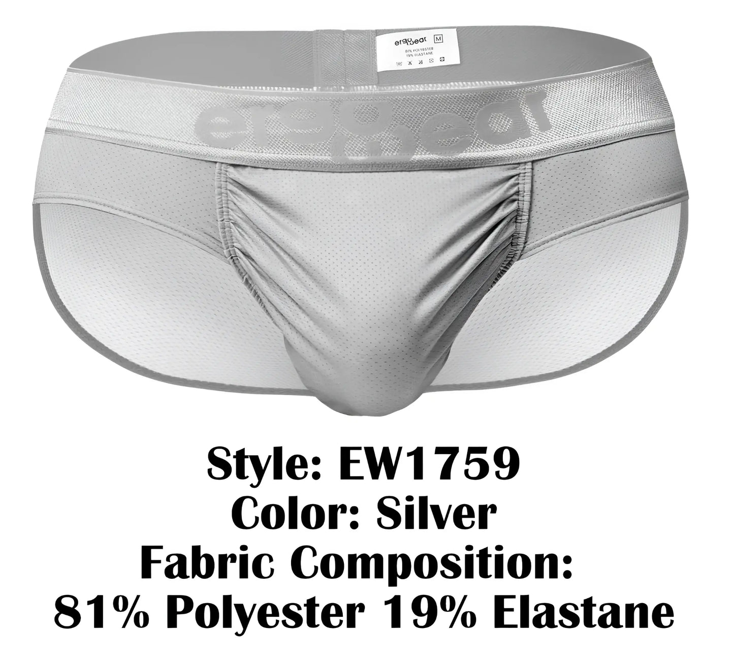 Silver ergoWear EW1759 FE feel se athletic briefs with mesh fabric and elastic waistband featuring ergoeat logo