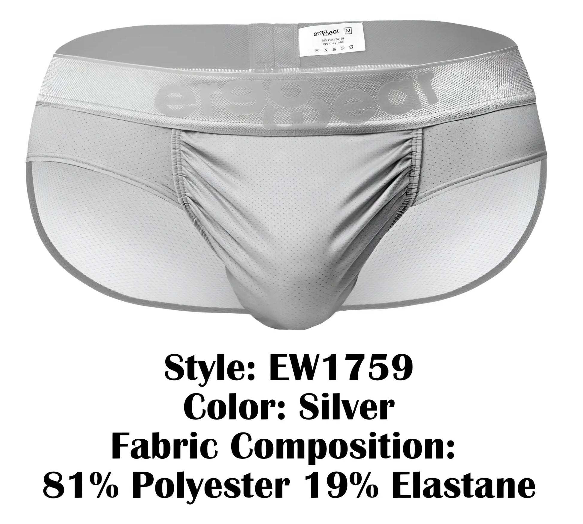 Silver ergoWear EW1759 FE feel se athletic briefs with mesh fabric and elastic waistband featuring ergoeat logo