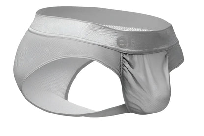 Ergowear ew1759 feel se briefs in silver with gray mesh fabric and satin waistband featuring elegance logo
