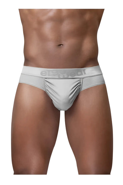 Silver ergowear ew1759 feel se men’s briefs with textured waistband featuring erewear logo in silver color