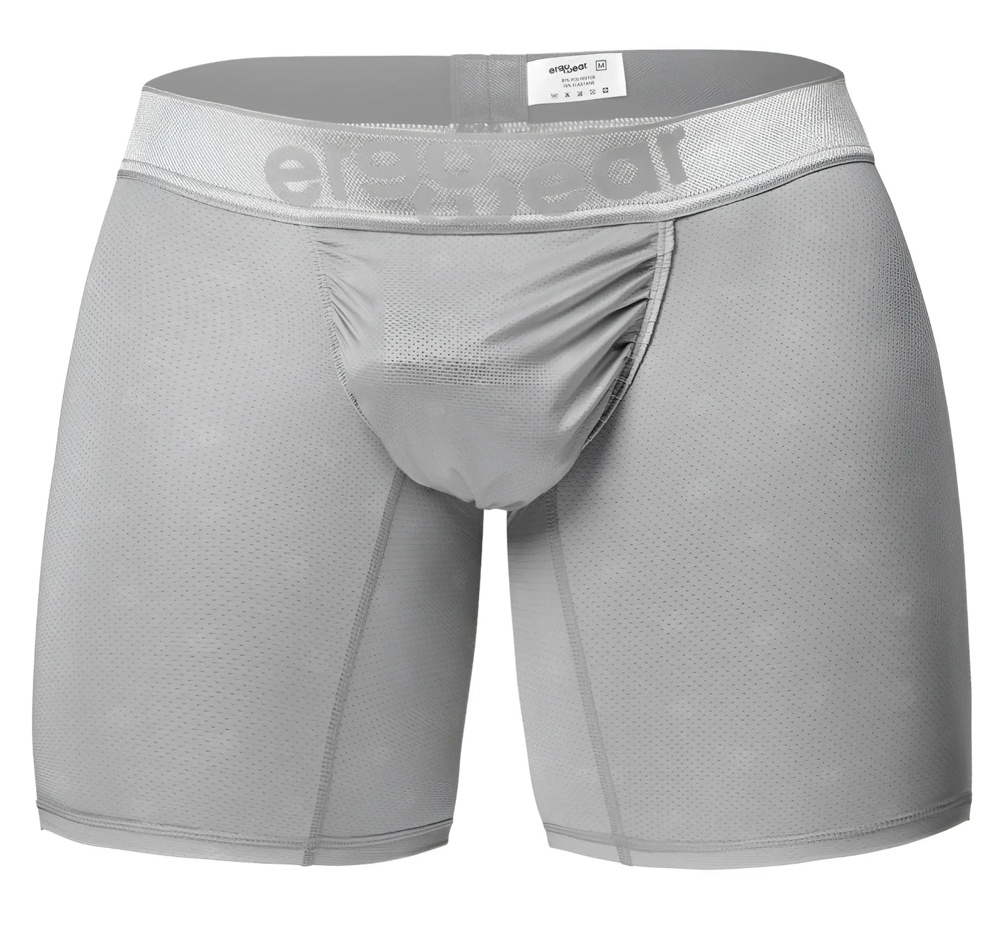 Gray ergonomic boxer briefs with mesh texture and ergogear waistband in silver from ergowear ew1761 feel se series
