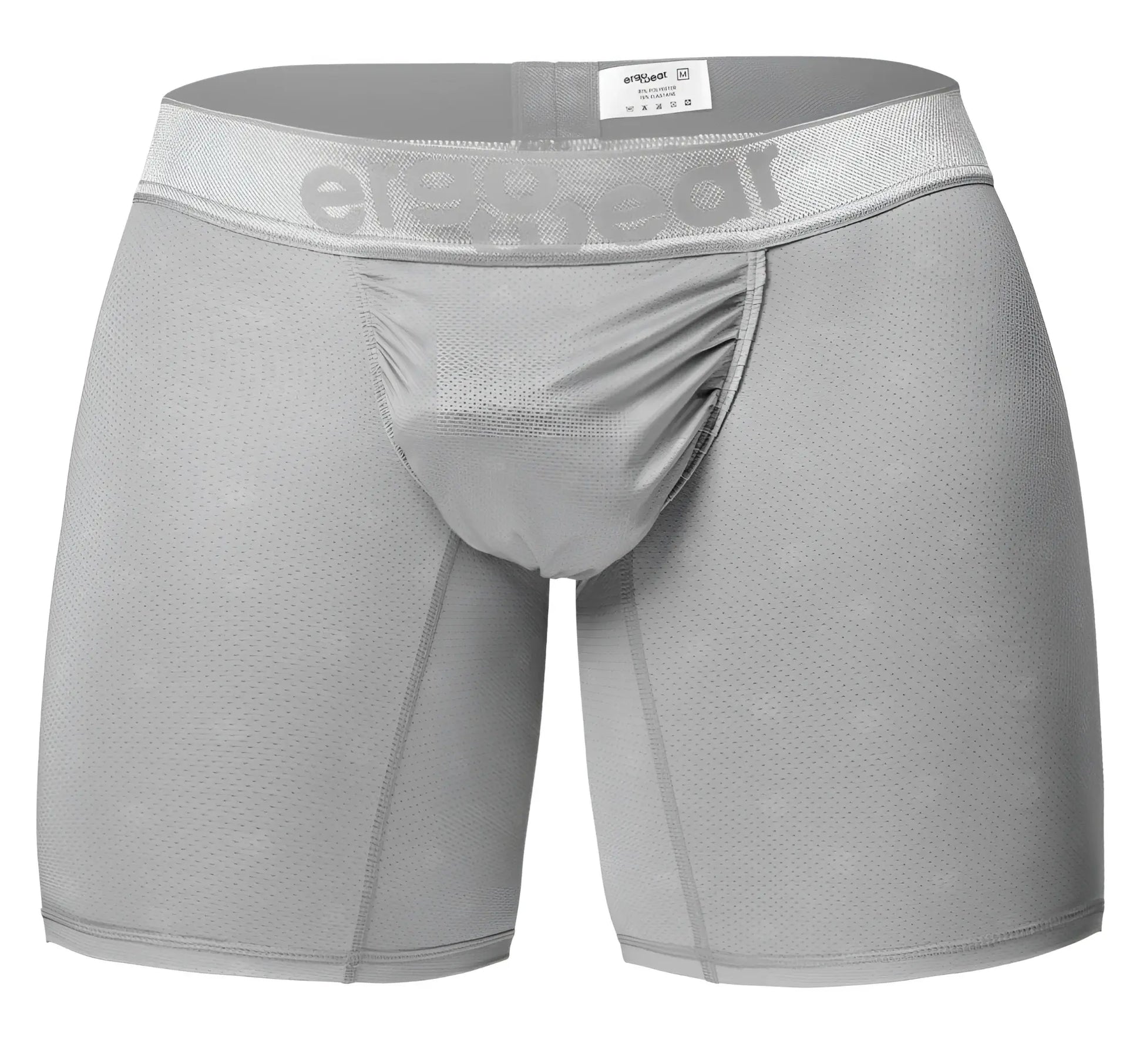 Gray ergonomic boxer briefs with mesh texture and ergogear waistband in silver from ergowear ew1761 feel se series