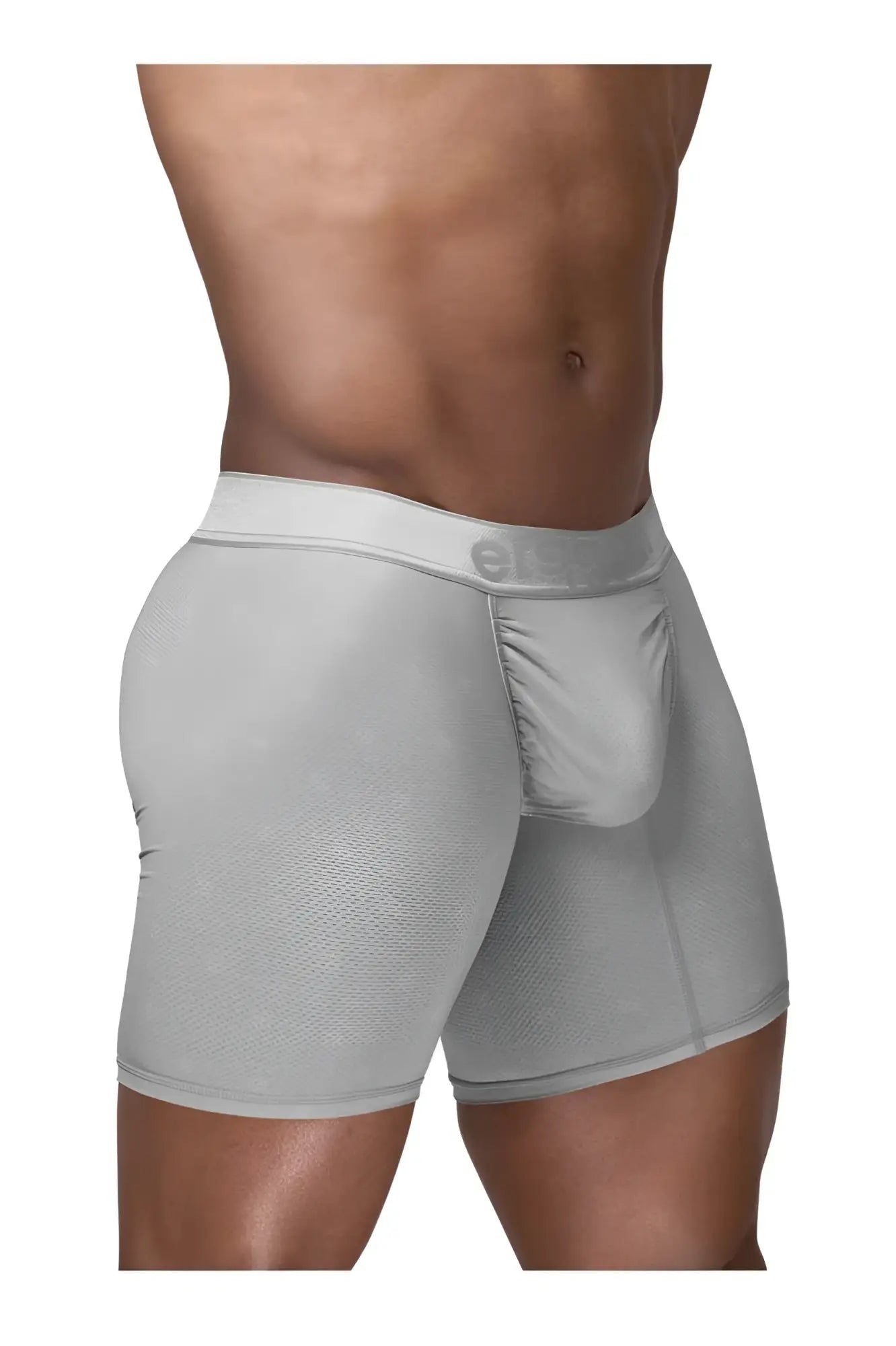Gray ergo wear ew1761 feel se boxer briefs with textured fabric and elastic waistband featuring e logo in silver
