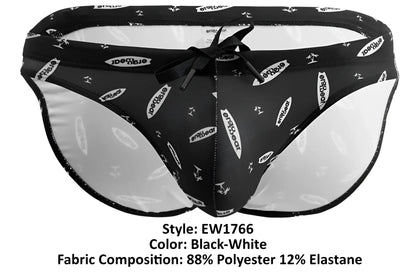Ergowear EW1766 X4D swim briefs in black and white surfboard pattern with drawstring waistband for swimming