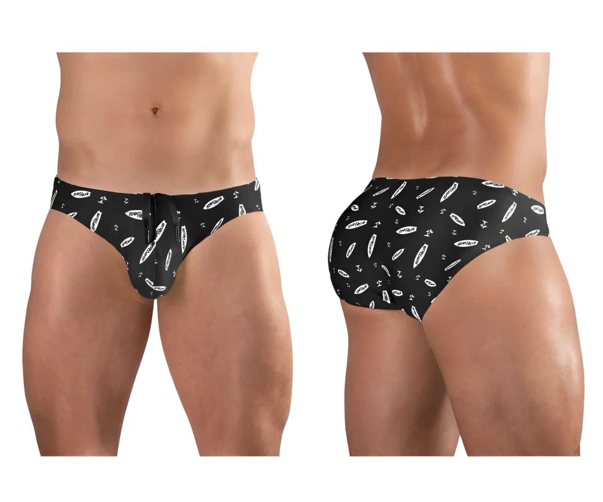 Ergowear ew1766 x4d sw black swim briefs with white surfboard and anchor pattern for comfortable beachwear