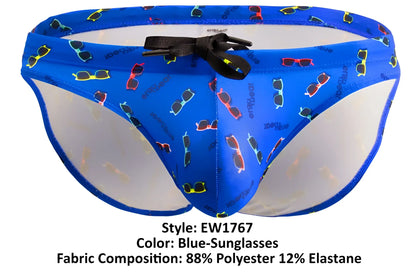 Blue ergoWear EW1767 X4D SW swim briefs with vibrant colorful sunglasses pattern made of 88 polyester and 12 elastane