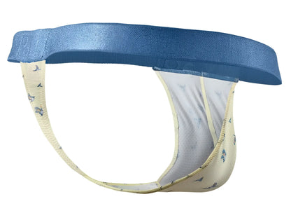 ErgoWear EW1768 SLK SE g-string men’s briefs in blue and cream with a subtle bird pattern in vanilla color