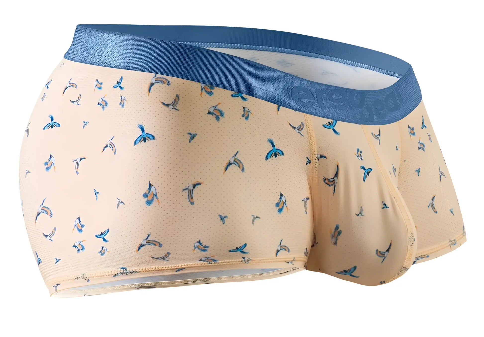 Ergowear ew1774 slk se trunks peach men’s briefs with blue bird pattern and satin-like blue waistband