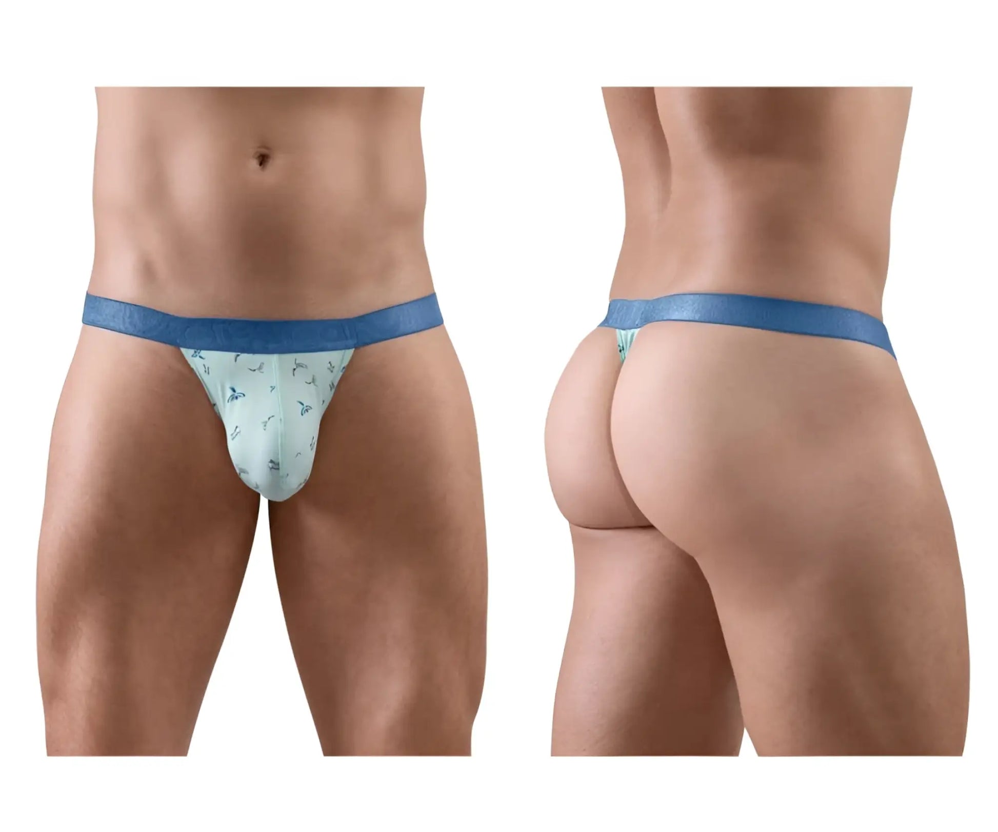 Ergowear ew1776 slk se g-string frost in light blue with subtle pattern and solid blue waistband shown from the back