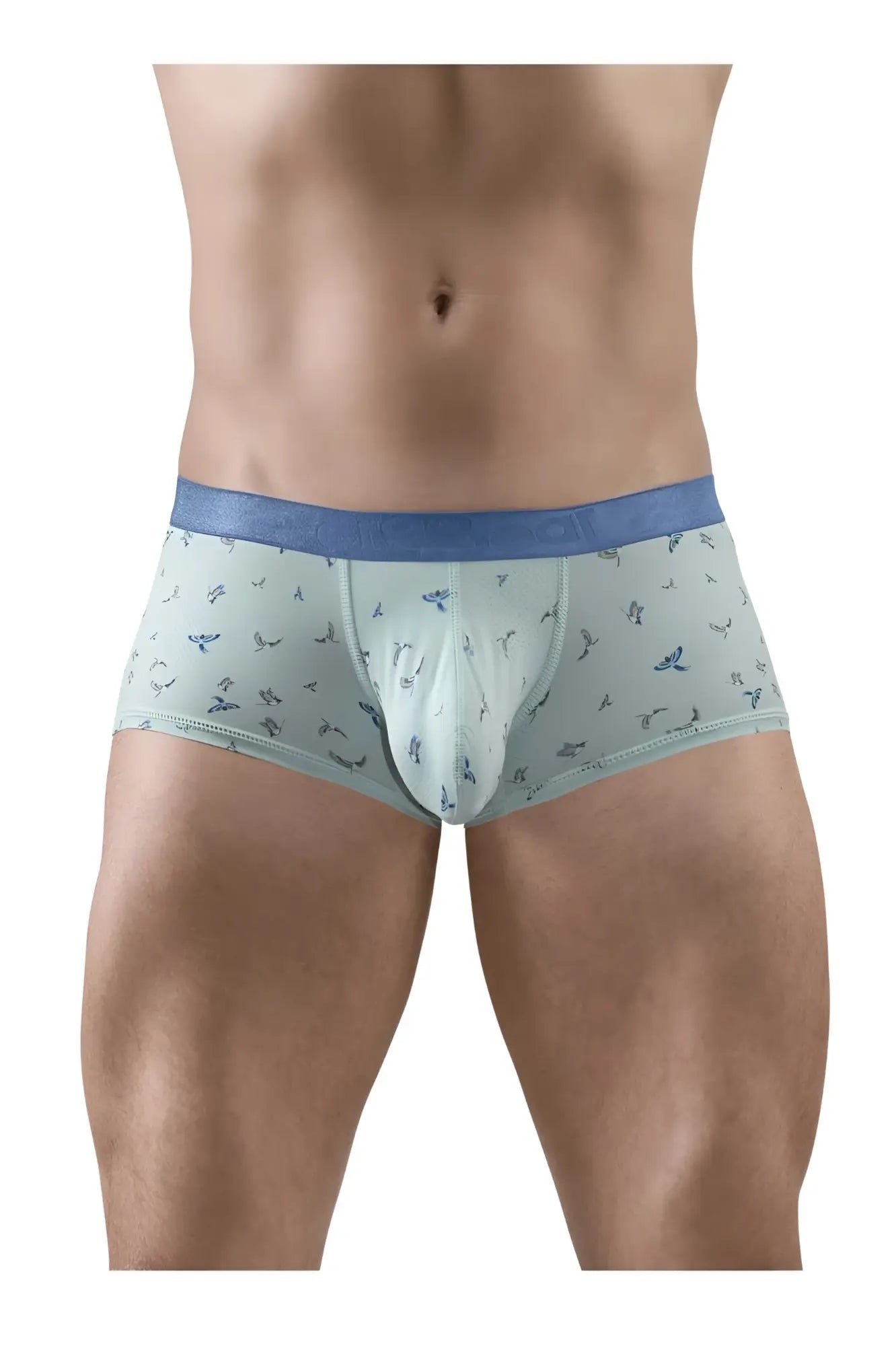 Light blue ergo wear ew1778 slk se trunks with subtle bird pattern and solid blue waistband for comfortable fit